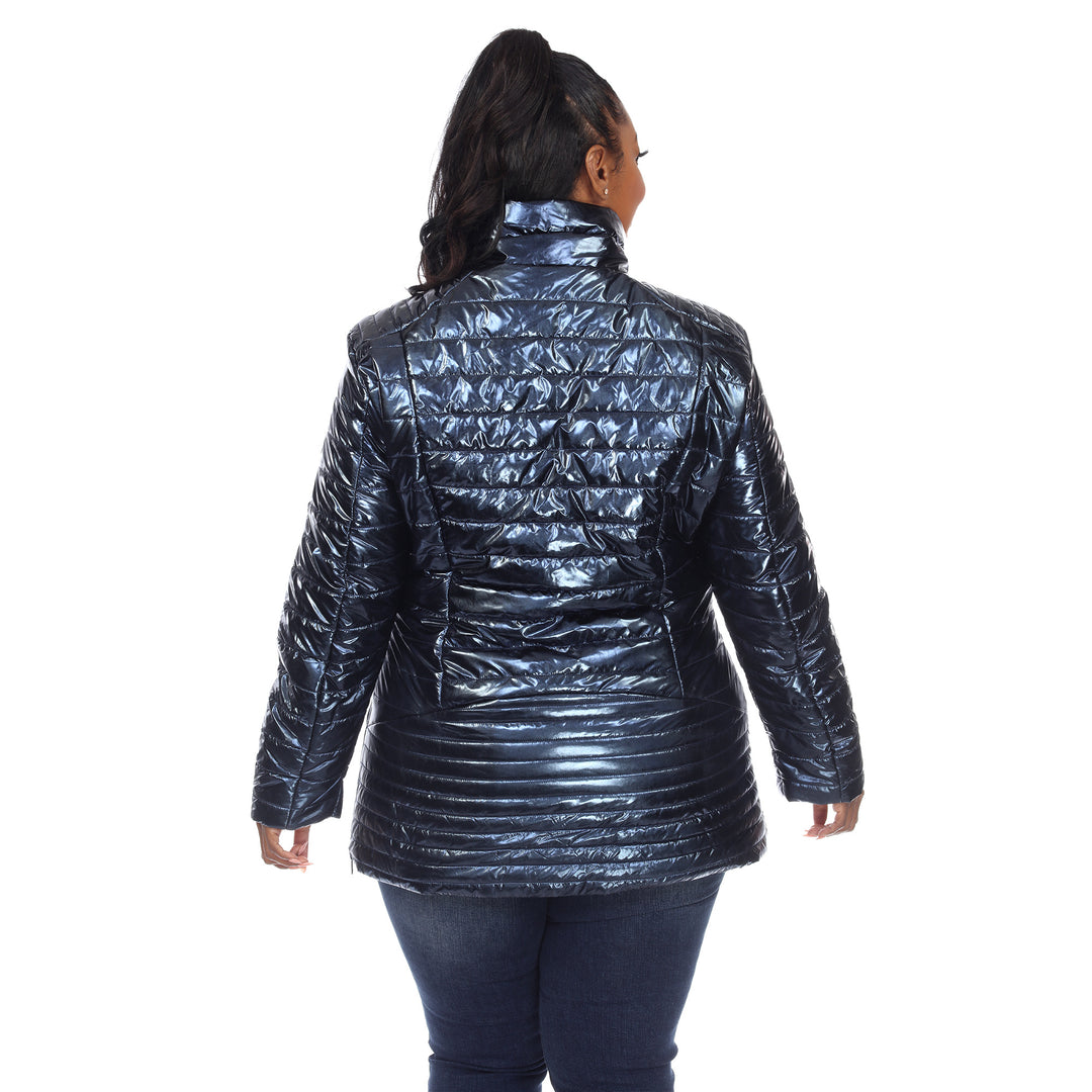 Women's Plus Size Metallic Puffer Coat