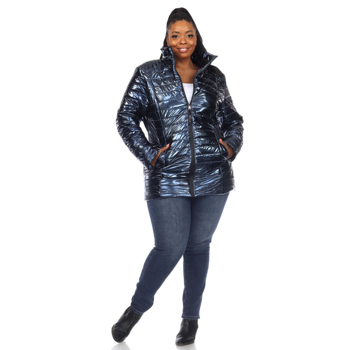 Women's Plus Size Metallic Puffer Coat