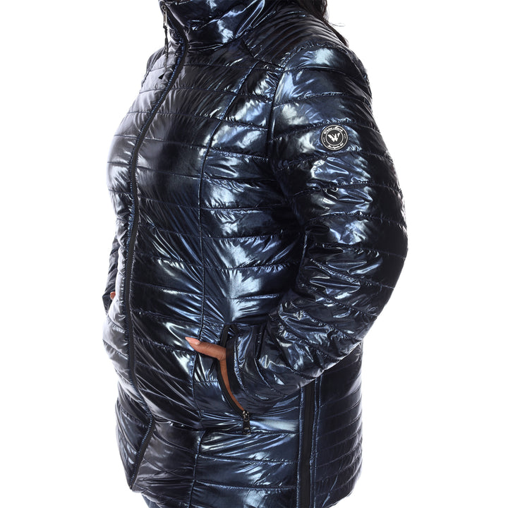 Women's Plus Size Metallic Puffer Coat