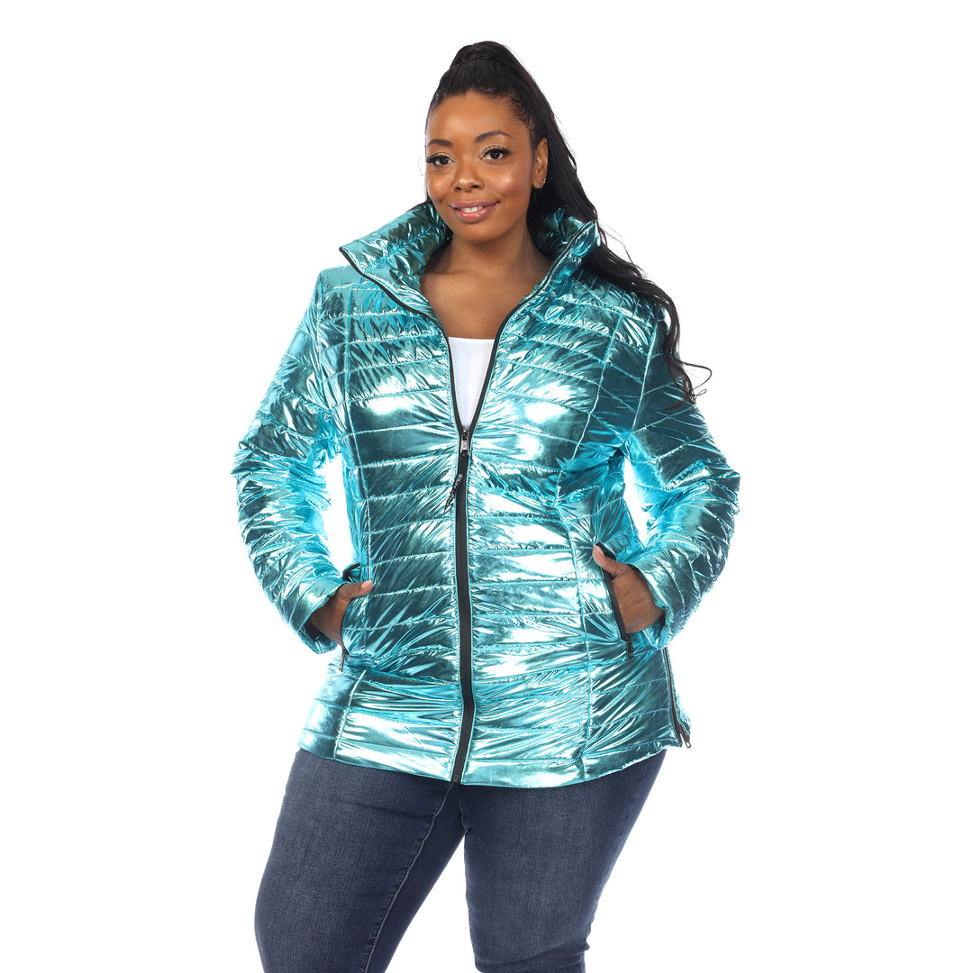 Women's Plus Size Metallic Puffer Coat