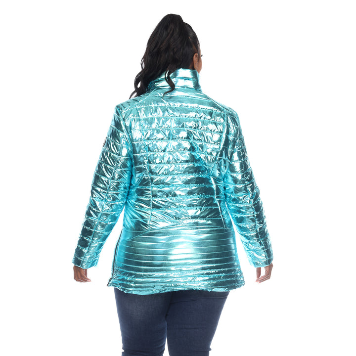 Women's Plus Size Metallic Puffer Coat