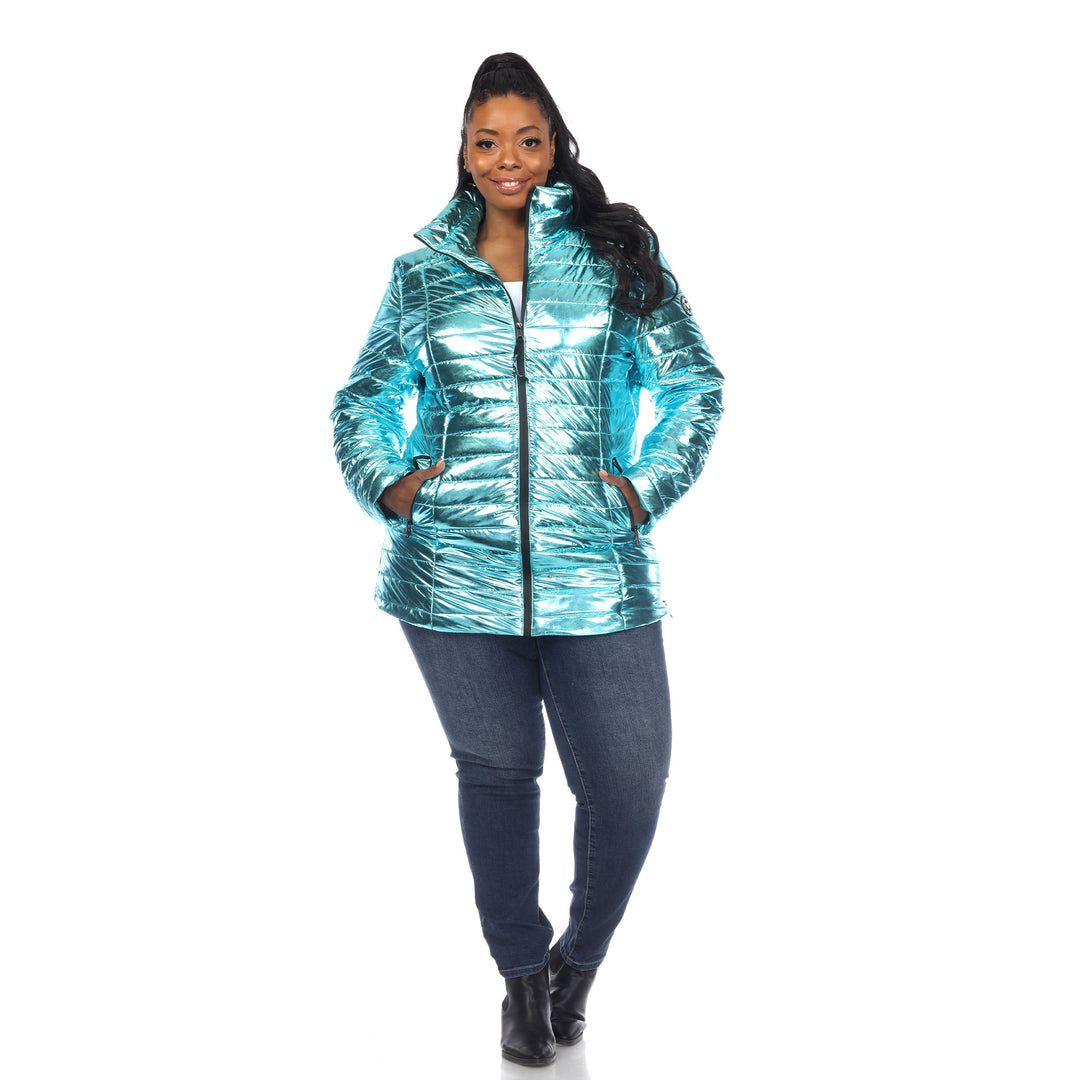 Women's Plus Size Metallic Puffer Coat