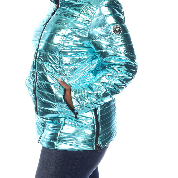 Women's Plus Size Metallic Puffer Coat