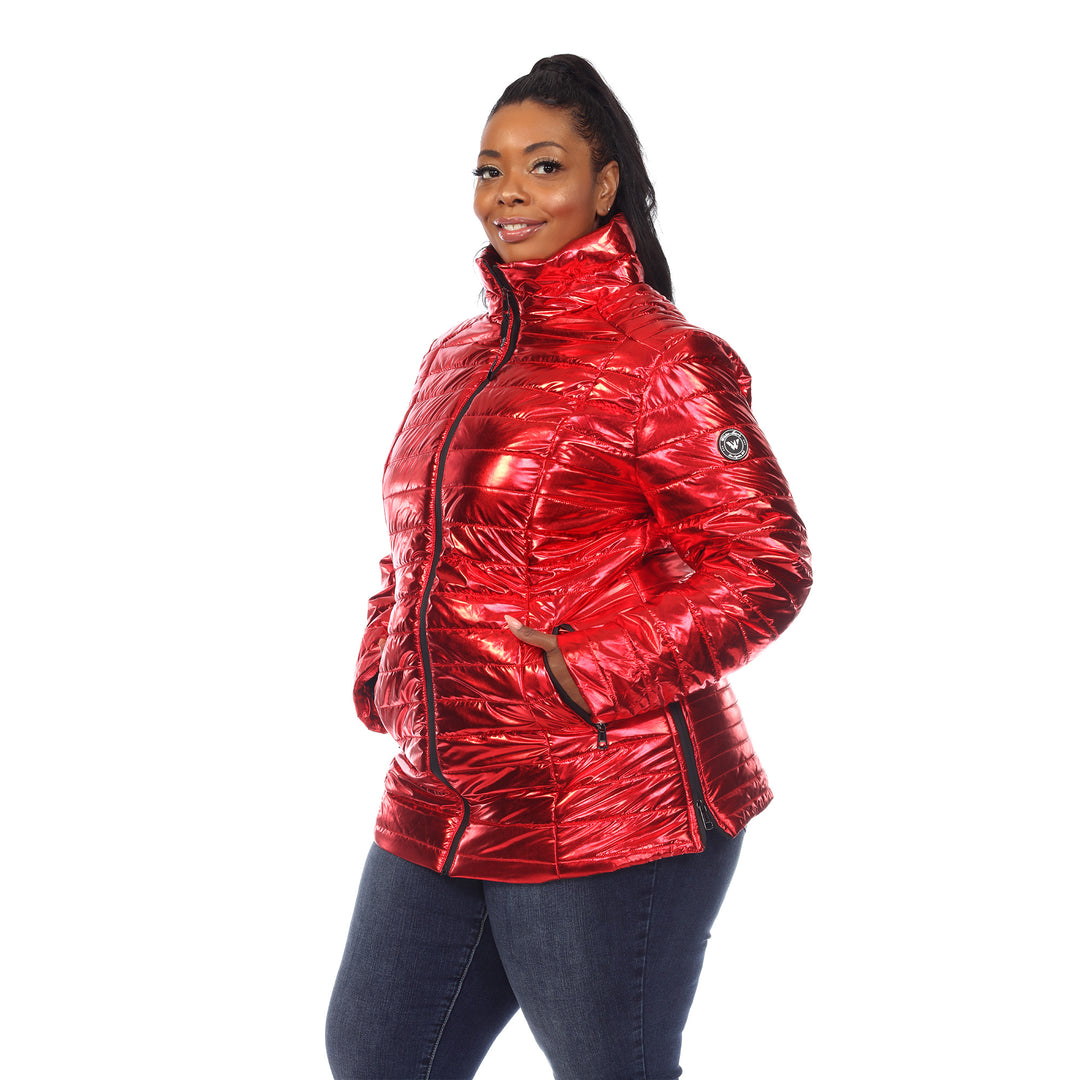 Women's Plus Size Metallic Puffer Coat