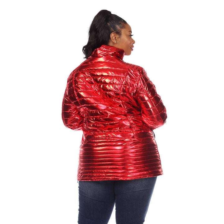 Women's Plus Size Metallic Puffer Coat