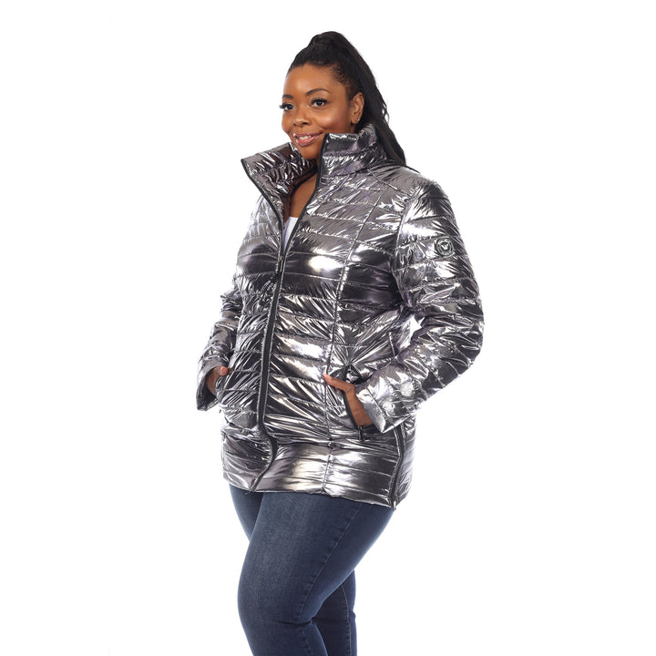 Women's Plus Size Metallic Puffer Coat