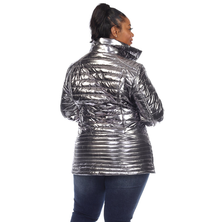 Women's Plus Size Metallic Puffer Coat