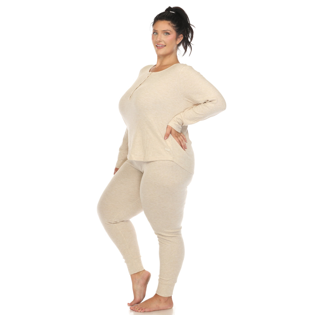 Women's Plus Size Waffle Pajama Set