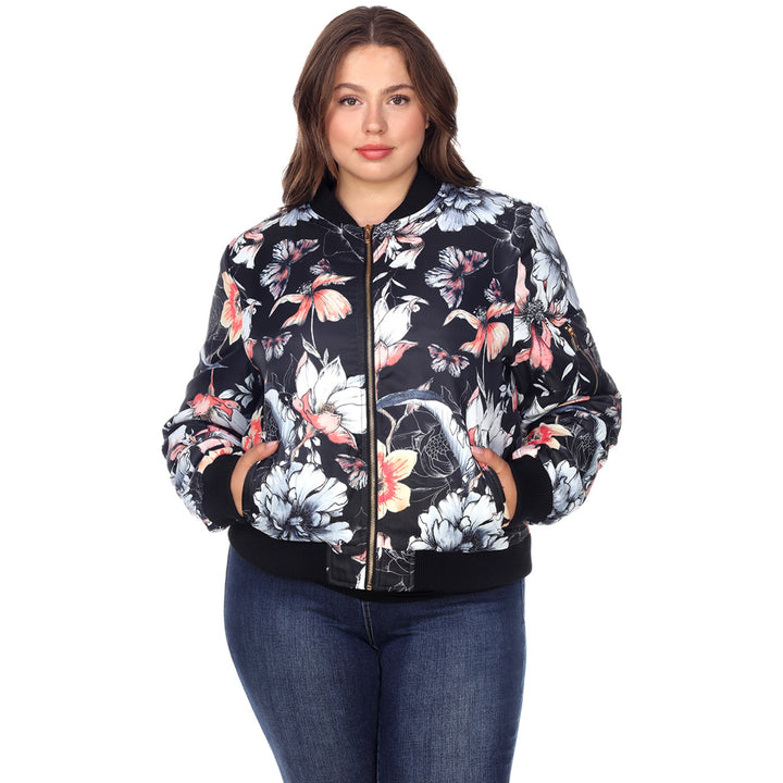 Women's Plus Size Floral Bomber Jacket