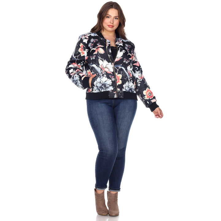 Women's Plus Size Floral Bomber Jacket