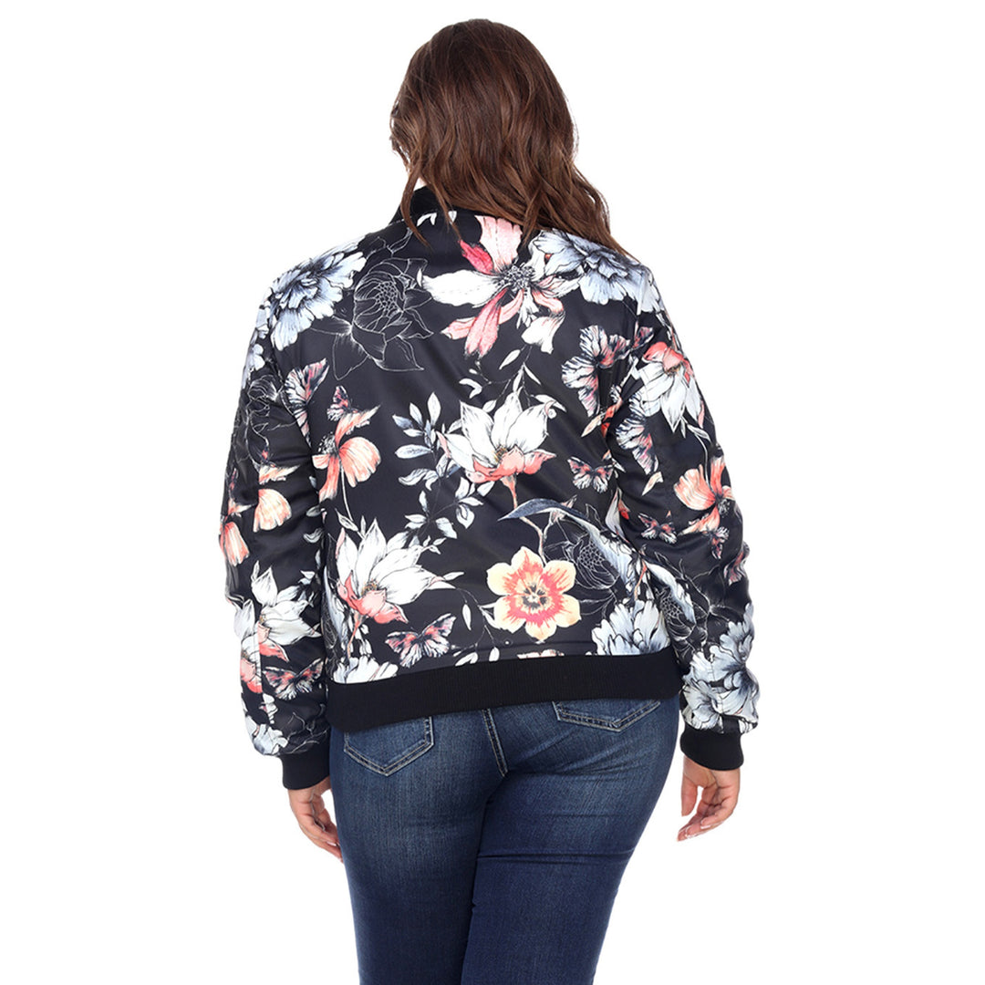 Women's Plus Size Floral Bomber Jacket