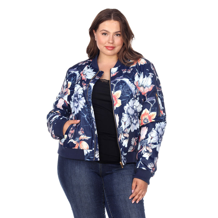 Women's Plus Size Floral Bomber Jacket