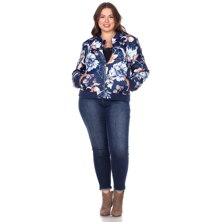 Women's Plus Size Floral Bomber Jacket