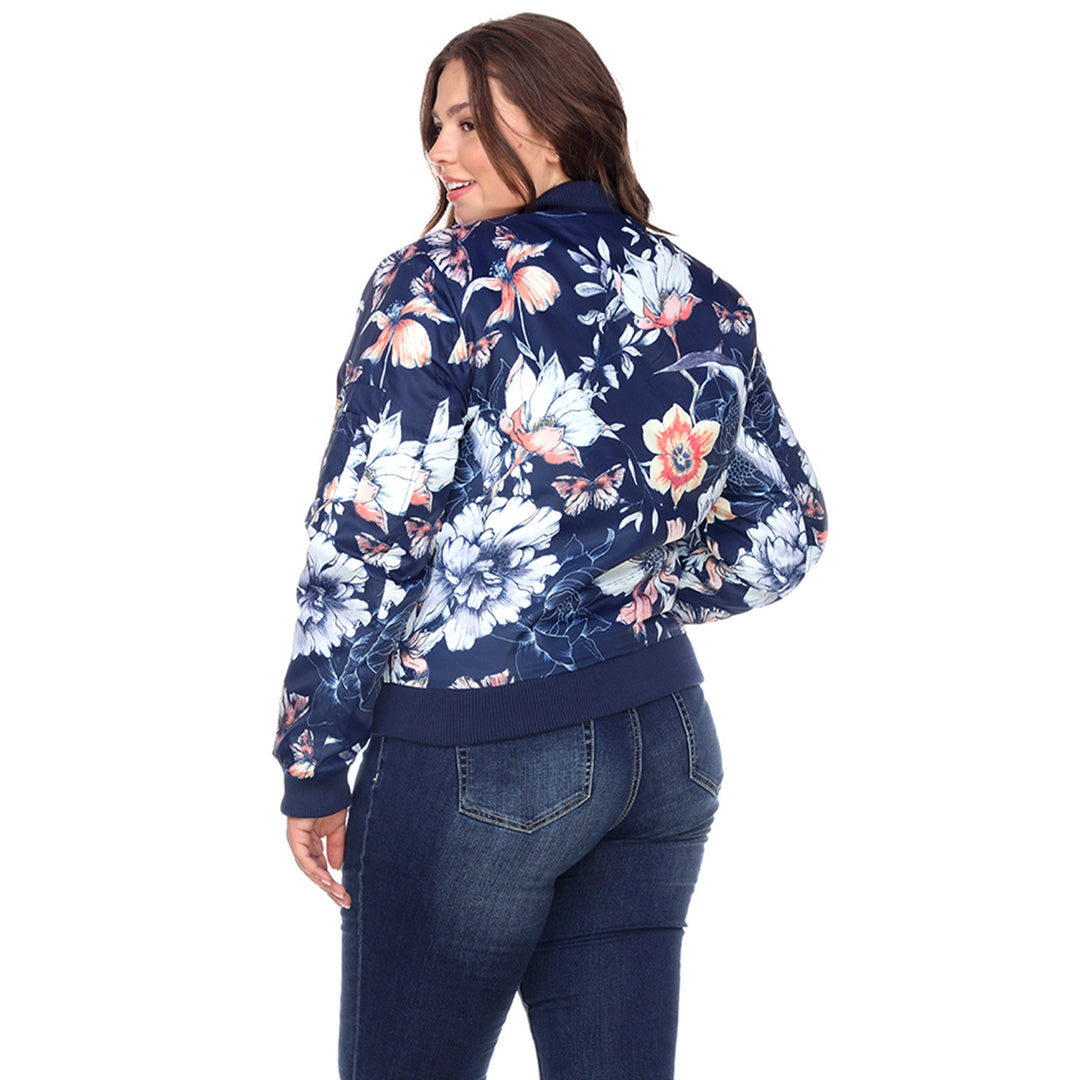 Women's Plus Size Floral Bomber Jacket