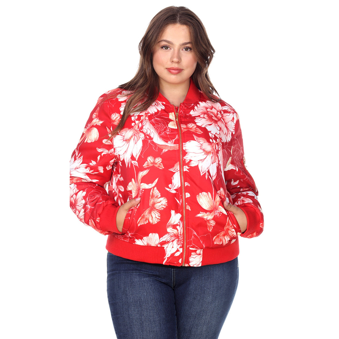 Women's Plus Size Floral Bomber Jacket