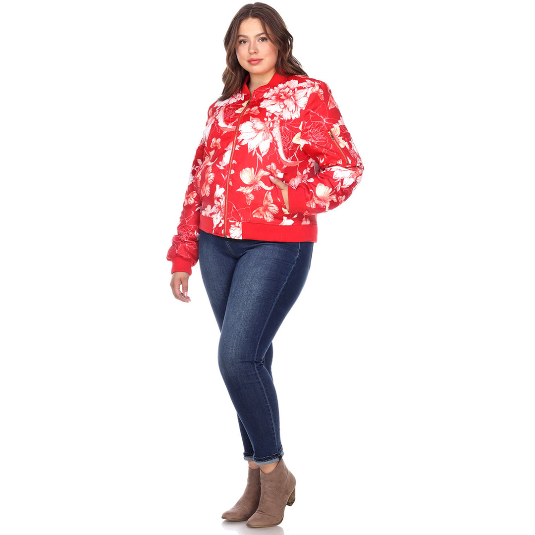 Women's Plus Size Floral Bomber Jacket