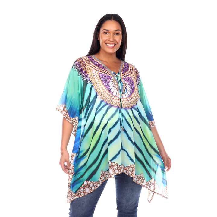 Women's Plus Size Short Caftan with Tie-up Neckline