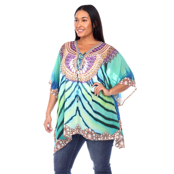 Women's Plus Size Short Caftan with Tie-up Neckline