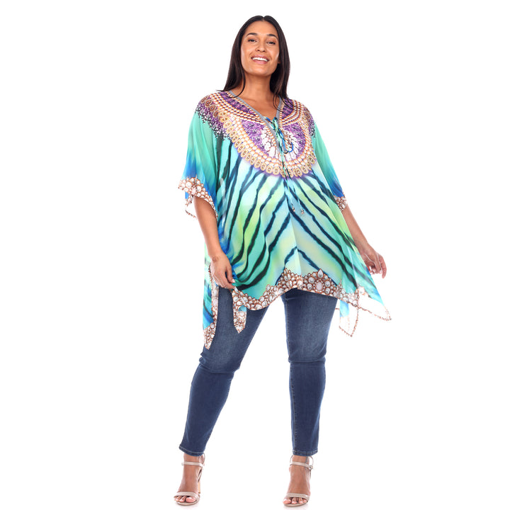 Women's Plus Size Short Caftan with Tie-up Neckline