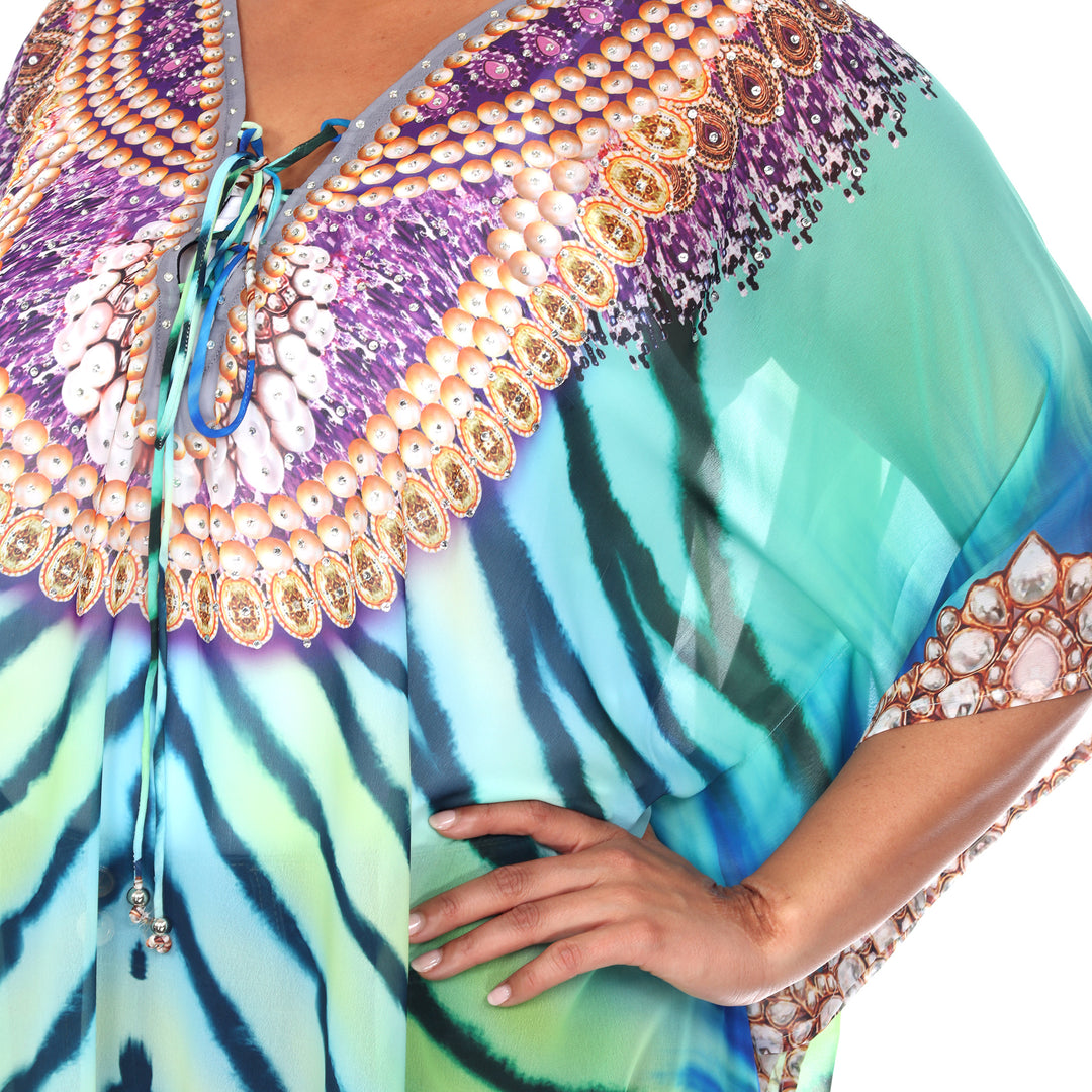 Women's Plus Size Short Caftan with Tie-up Neckline