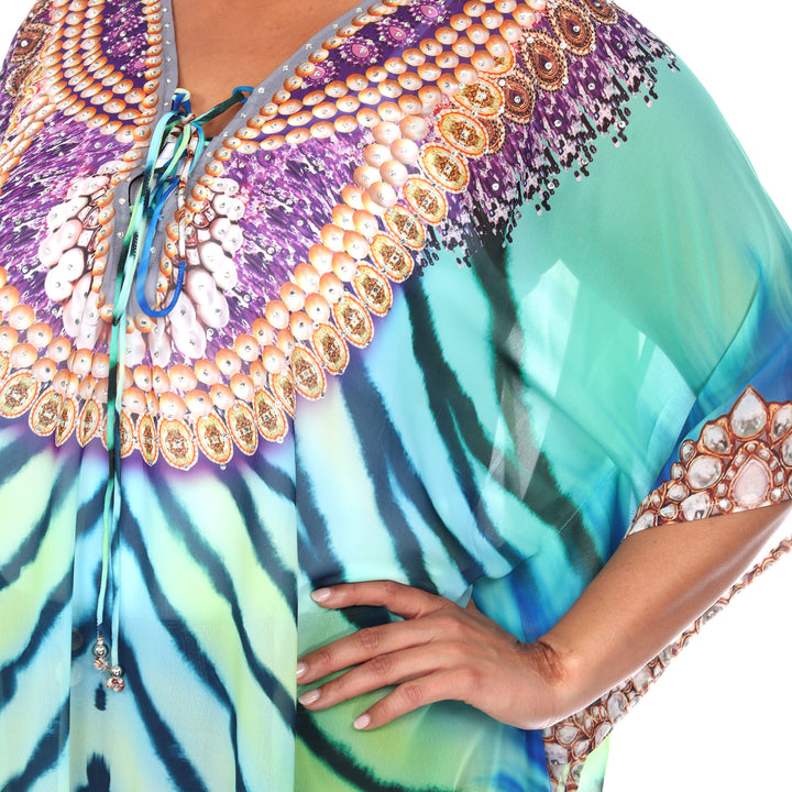 Women's Plus Size Short Caftan with Tie-up Neckline