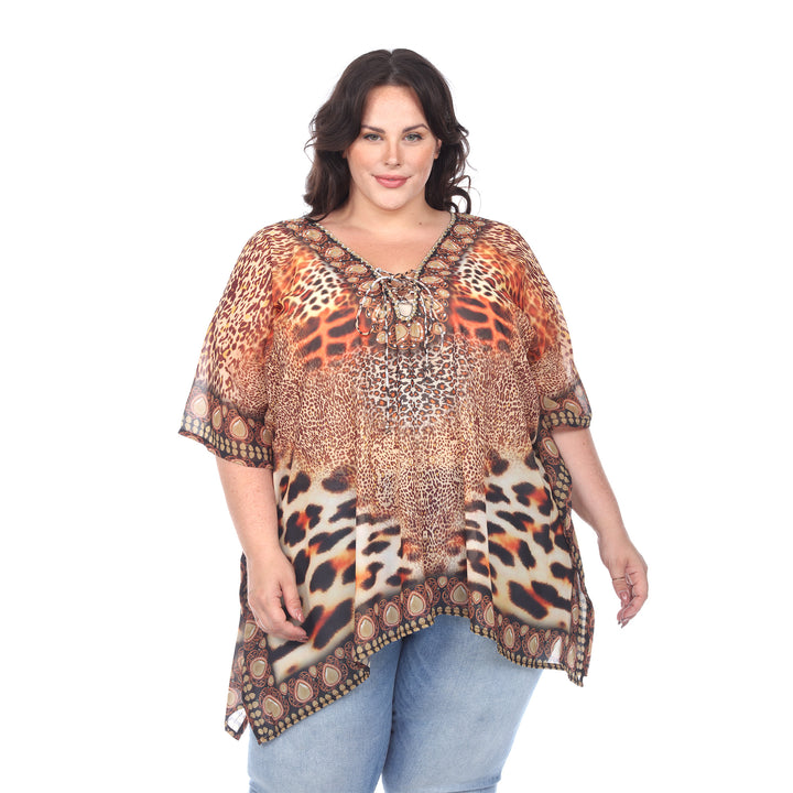 Women's Plus Size Short Caftan with Tie-up Neckline