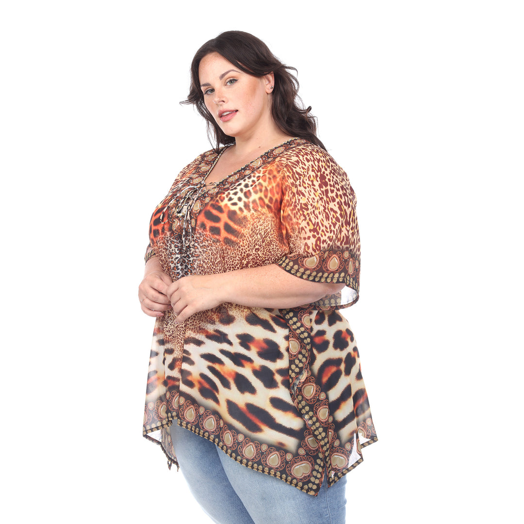 Women's Plus Size Short Caftan with Tie-up Neckline