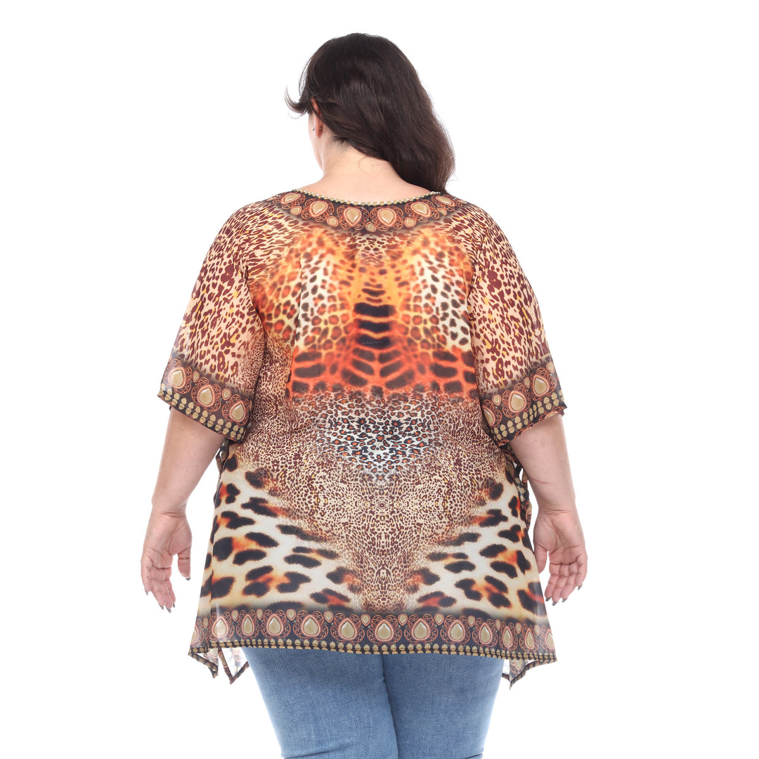 Women's Plus Size Short Caftan with Tie-up Neckline