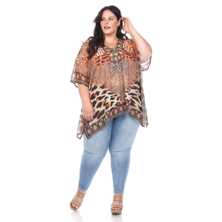 Women's Plus Size Short Caftan with Tie-up Neckline