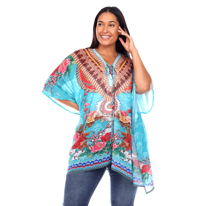 Women's Plus Size Short Caftan with Tie-up Neckline