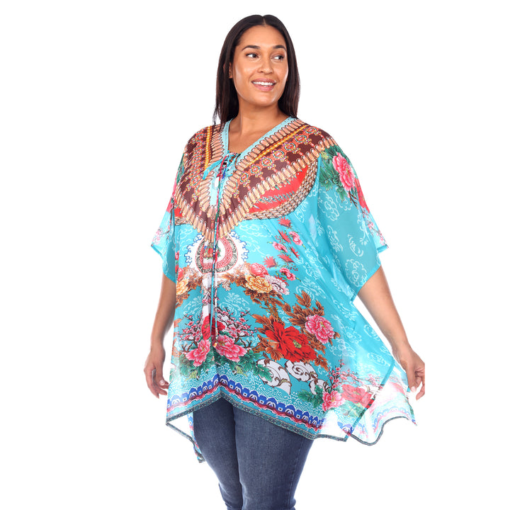 Women's Plus Size Short Caftan with Tie-up Neckline