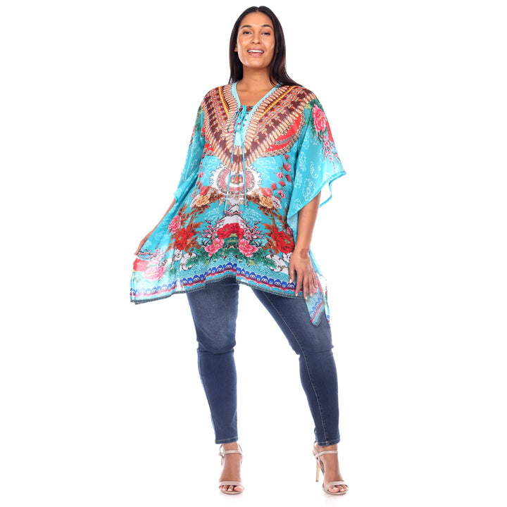 Women's Plus Size Short Caftan with Tie-up Neckline