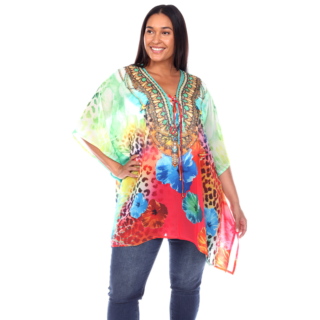 Women's Plus Size Short Caftan with Tie-up Neckline