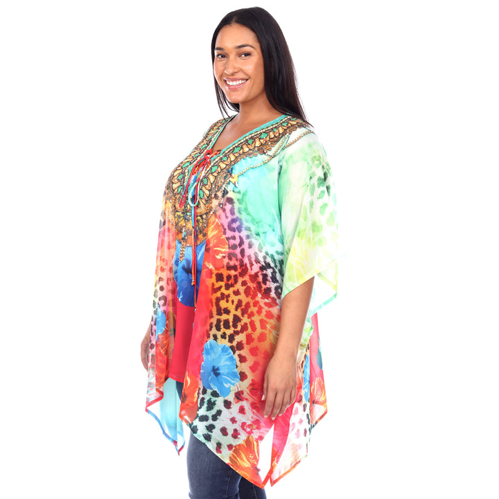 Women's Plus Size Short Caftan with Tie-up Neckline