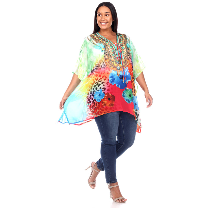 Women's Plus Size Short Caftan with Tie-up Neckline