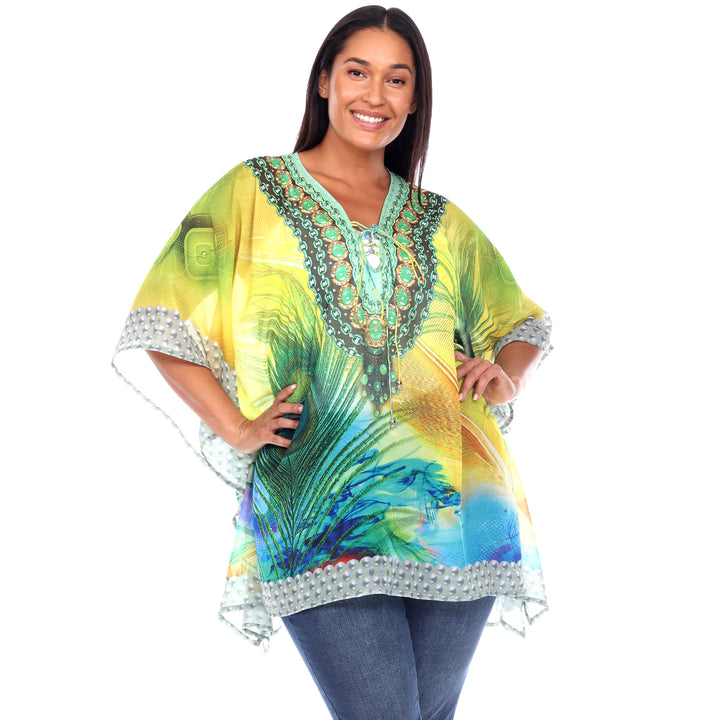 Women's Plus Size Short Caftan with Tie-up Neckline