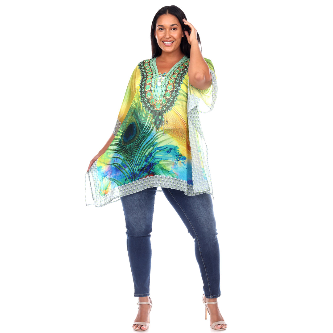 Women's Plus Size Short Caftan with Tie-up Neckline