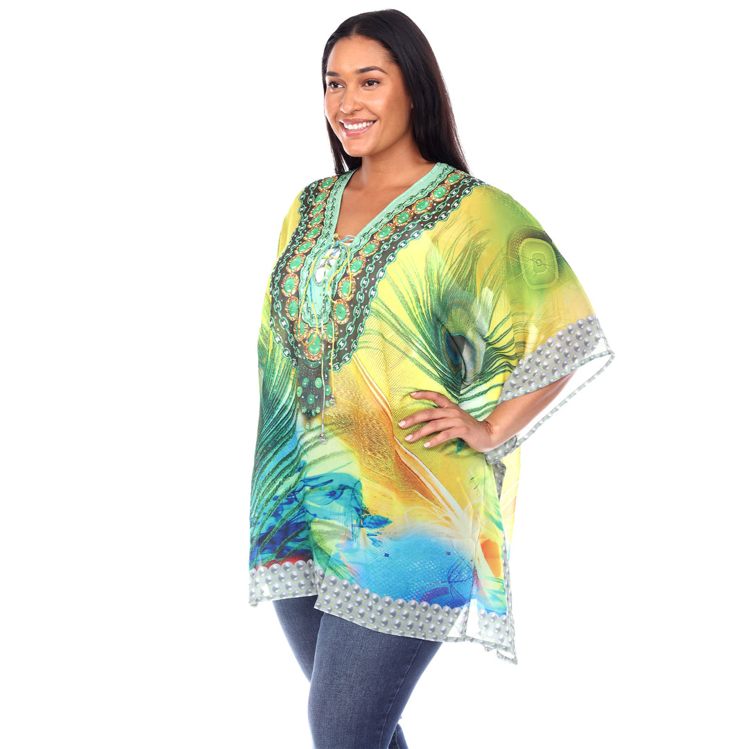 Women's Plus Size Short Caftan with Tie-up Neckline