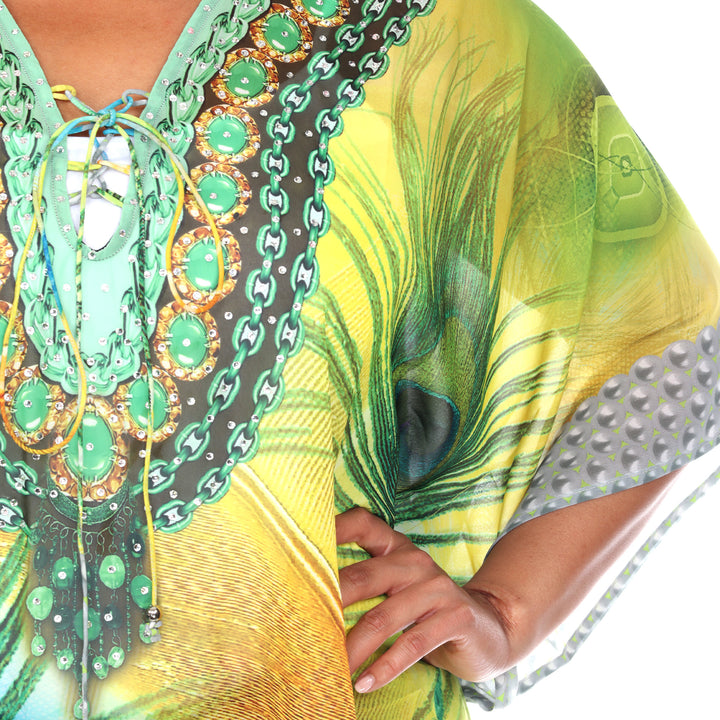 Women's Plus Size Short Caftan with Tie-up Neckline