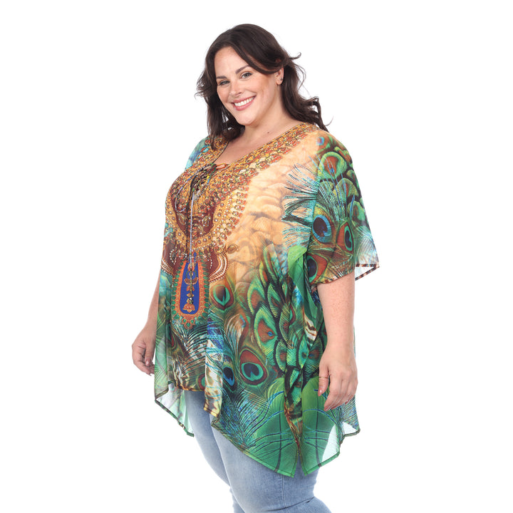 Women's Plus Size Short Caftan with Tie-up Neckline