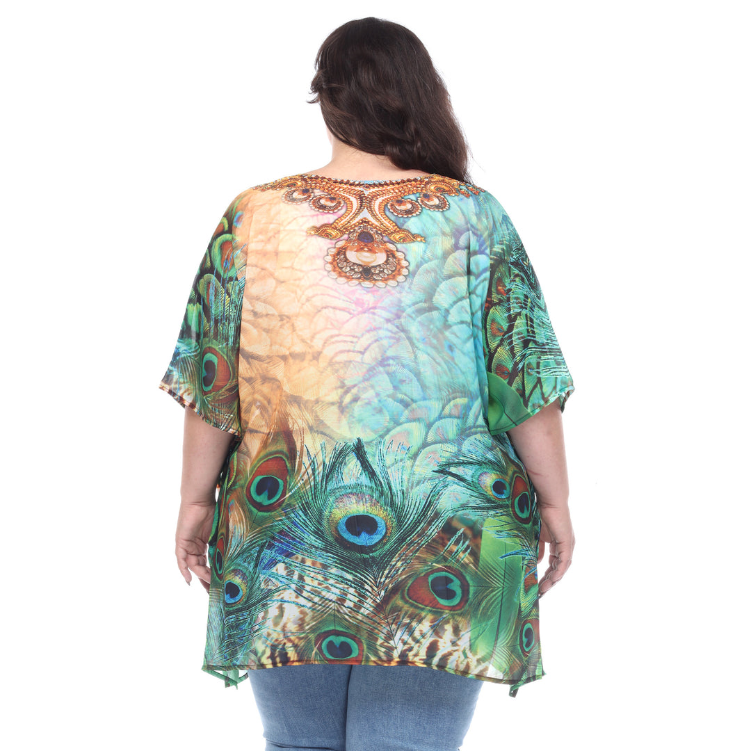 Women's Plus Size Short Caftan with Tie-up Neckline