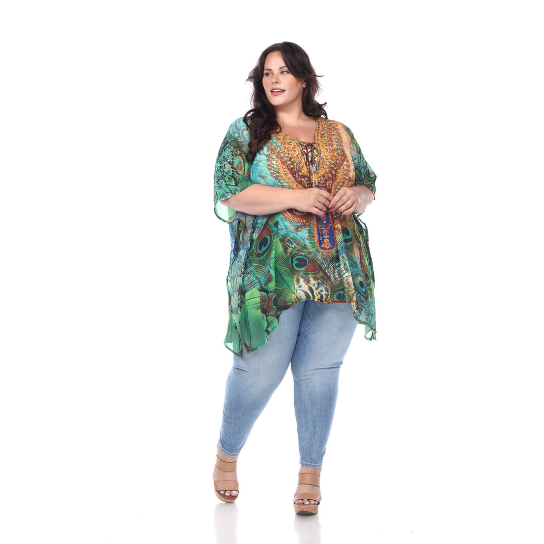 Women's Plus Size Short Caftan with Tie-up Neckline