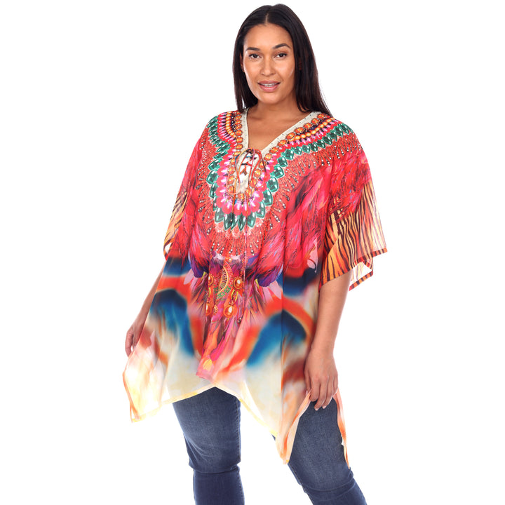 Women's Plus Size Short Caftan with Tie-up Neckline