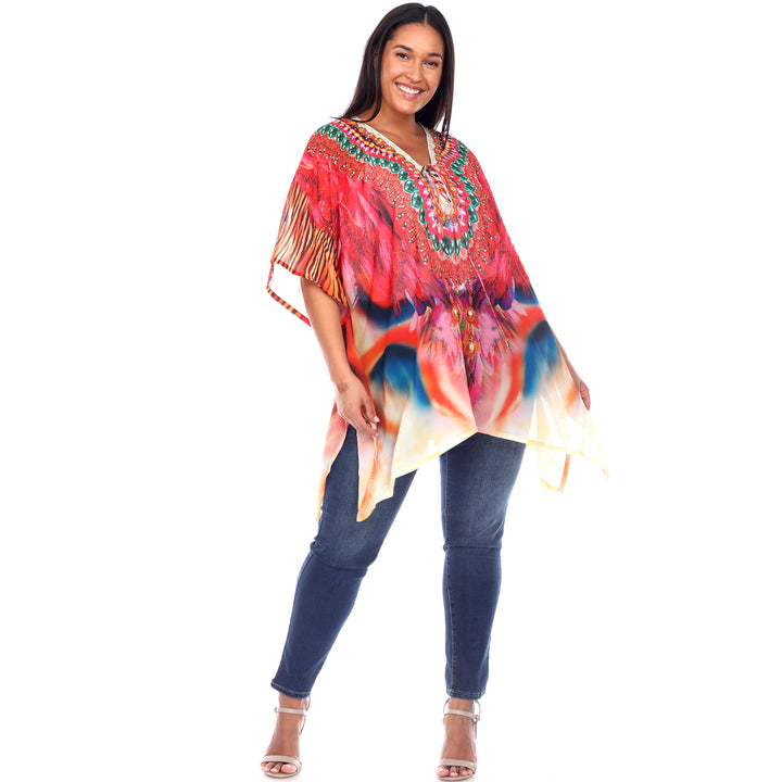 Women's Plus Size Short Caftan with Tie-up Neckline