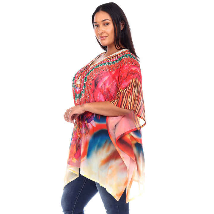 Women's Plus Size Short Caftan with Tie-up Neckline