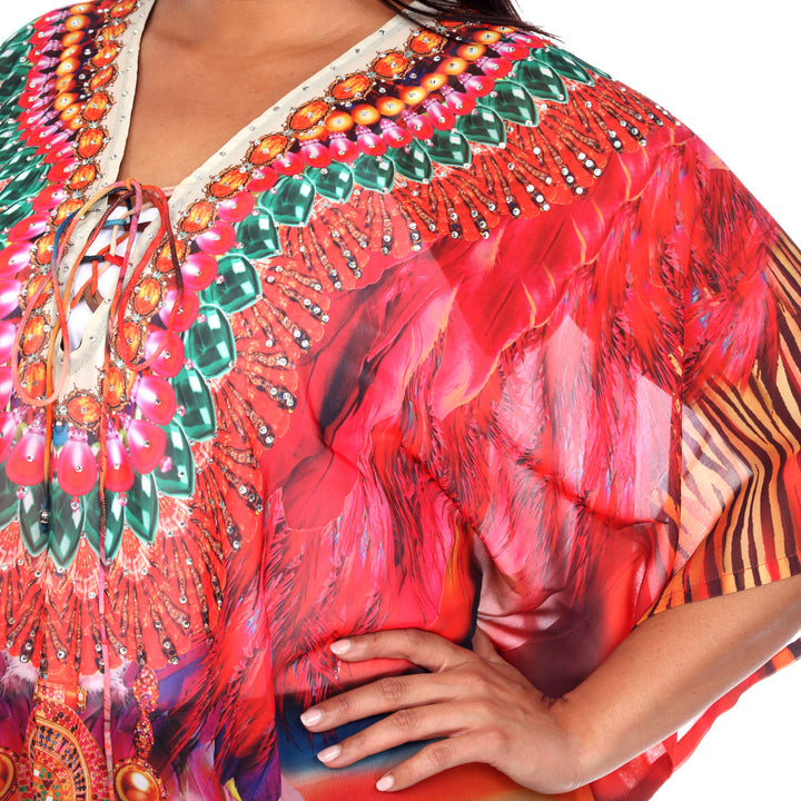 Women's Plus Size Short Caftan with Tie-up Neckline