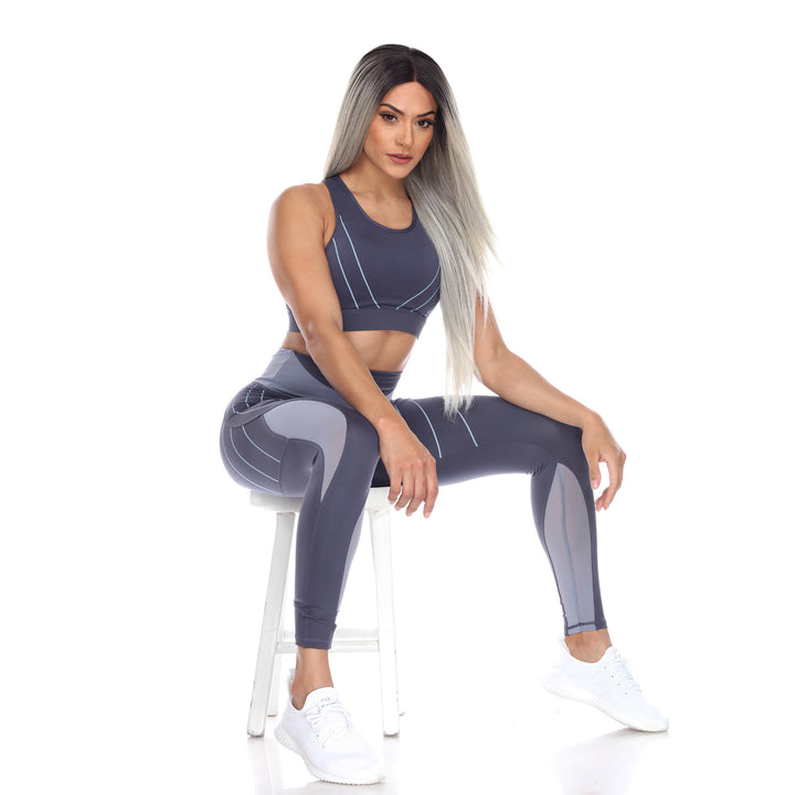 Women's Cut Out Back Mesh Sports Bra & Leggings Set