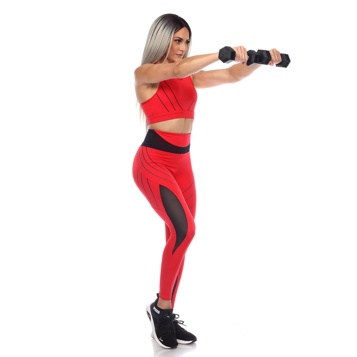 Women's Cut Out Back Mesh Sports Bra & Leggings Set