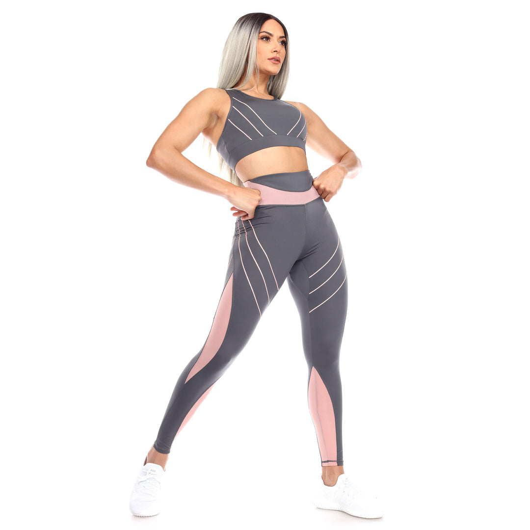 Women's Cut Out Back Mesh Sports Bra & Leggings Set