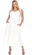 Plus Size Scoop Neck Tiered Midi Dress | White Mark Fashion
